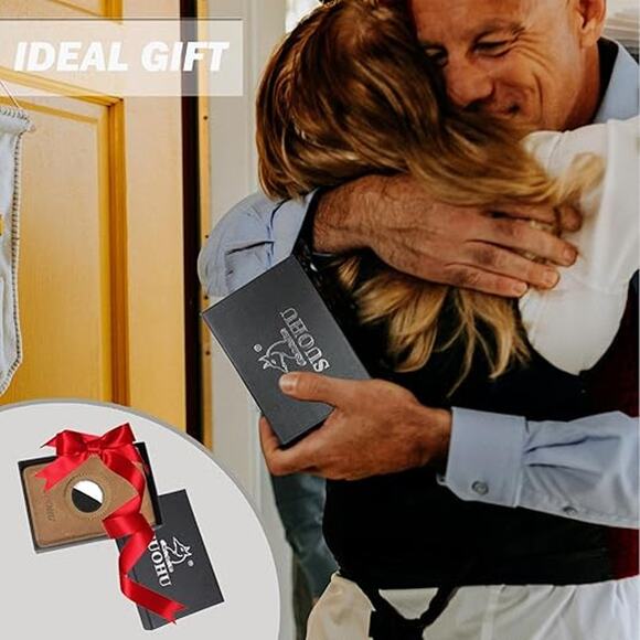 Tan Leather Slim Wallet with AirTag Holder – Minimalist RFID Blocking Card Case - Picture 5 of 5